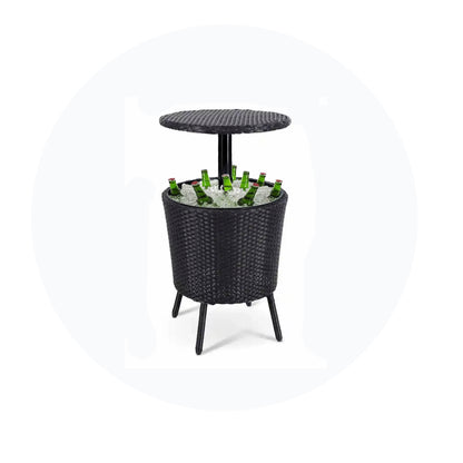 Black Rattan Outdoor Table Ice Cooler With Feet And Lid Swimming Pool Table For Wine and Beer Party Use