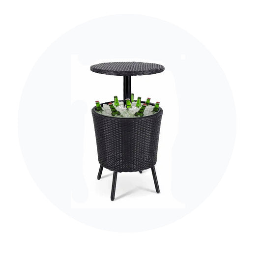 Outdoor Garden Rattan Cooler Black With Feet Removable Table For Patio and Beach Party Waterproof