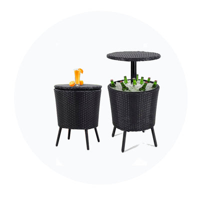 Black Rattan Outdoor Table Ice Cooler With Feet And Lid Swimming Pool Table For Wine and Beer Party Use