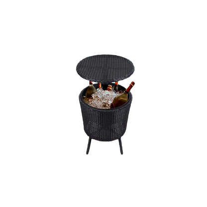 Black Rattan Outdoor Table Ice Cooler With Feet And Lid Swimming Pool Table For Wine and Beer Party Use