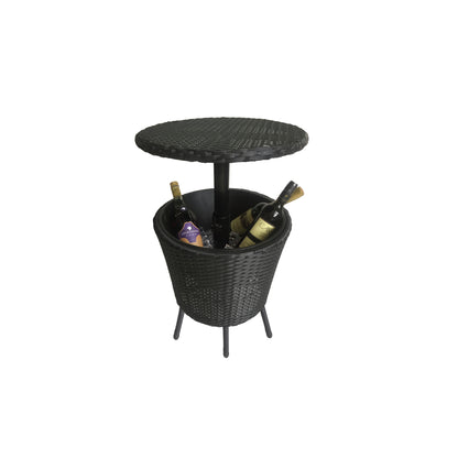 Black Rattan Outdoor Table Ice Cooler With Feet And Lid Swimming Pool Table For Wine and Beer Party Use