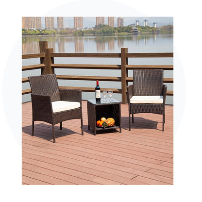 Grey Sofa Set Outdoor Patio Set 3pcs For Two Seat With Storage Table Rattan Wicker KD Frame